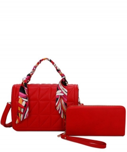 Quilted Scarf Top Handle 2-in-1 Satchel LF22919T2 RED